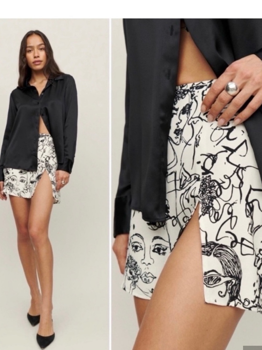 Reformation The Margot high waisted, slim fitting skirt with a side slit